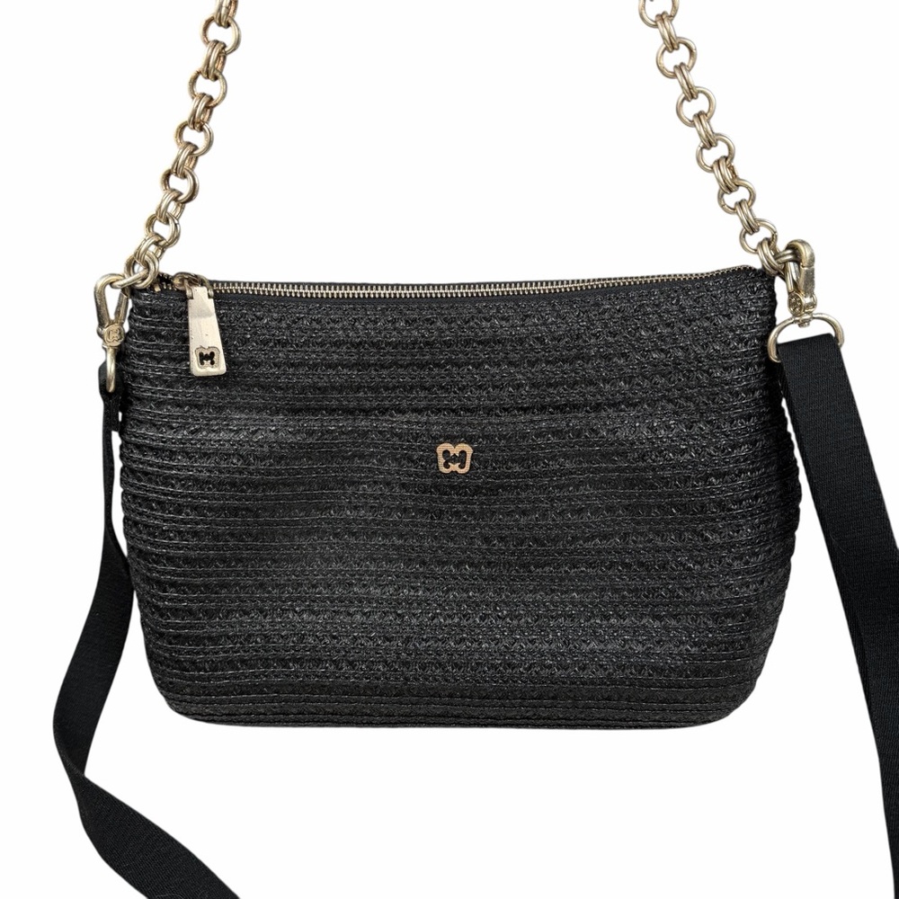 Eric Javits Raffia Crossbody Black Bag‎ w Gold Hardware